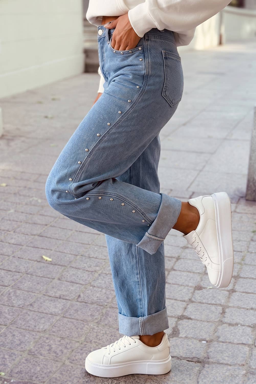 Side Seam Rivet Jeans