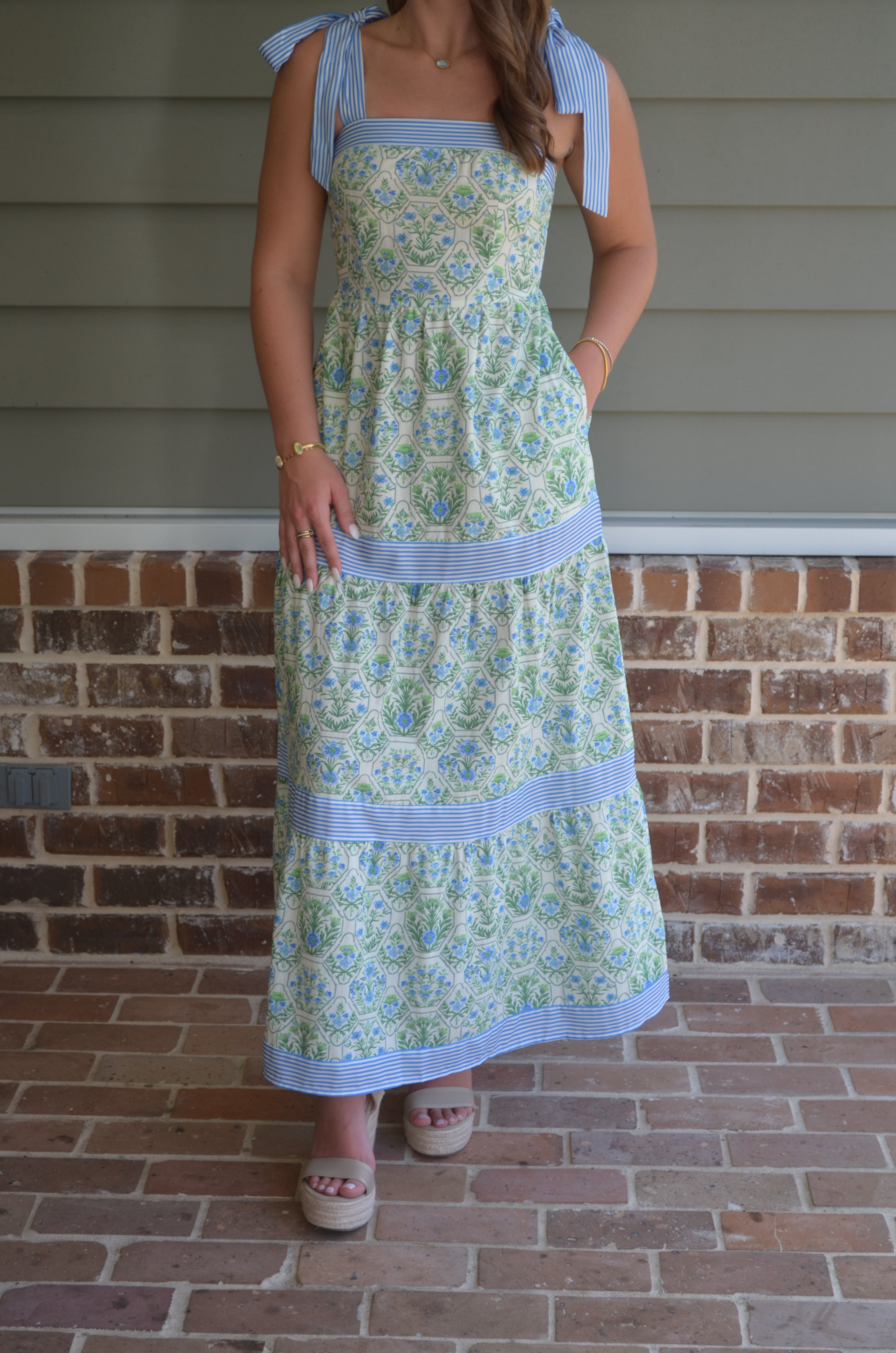Floral Striped Patchwork Detail Sleeveless Dress