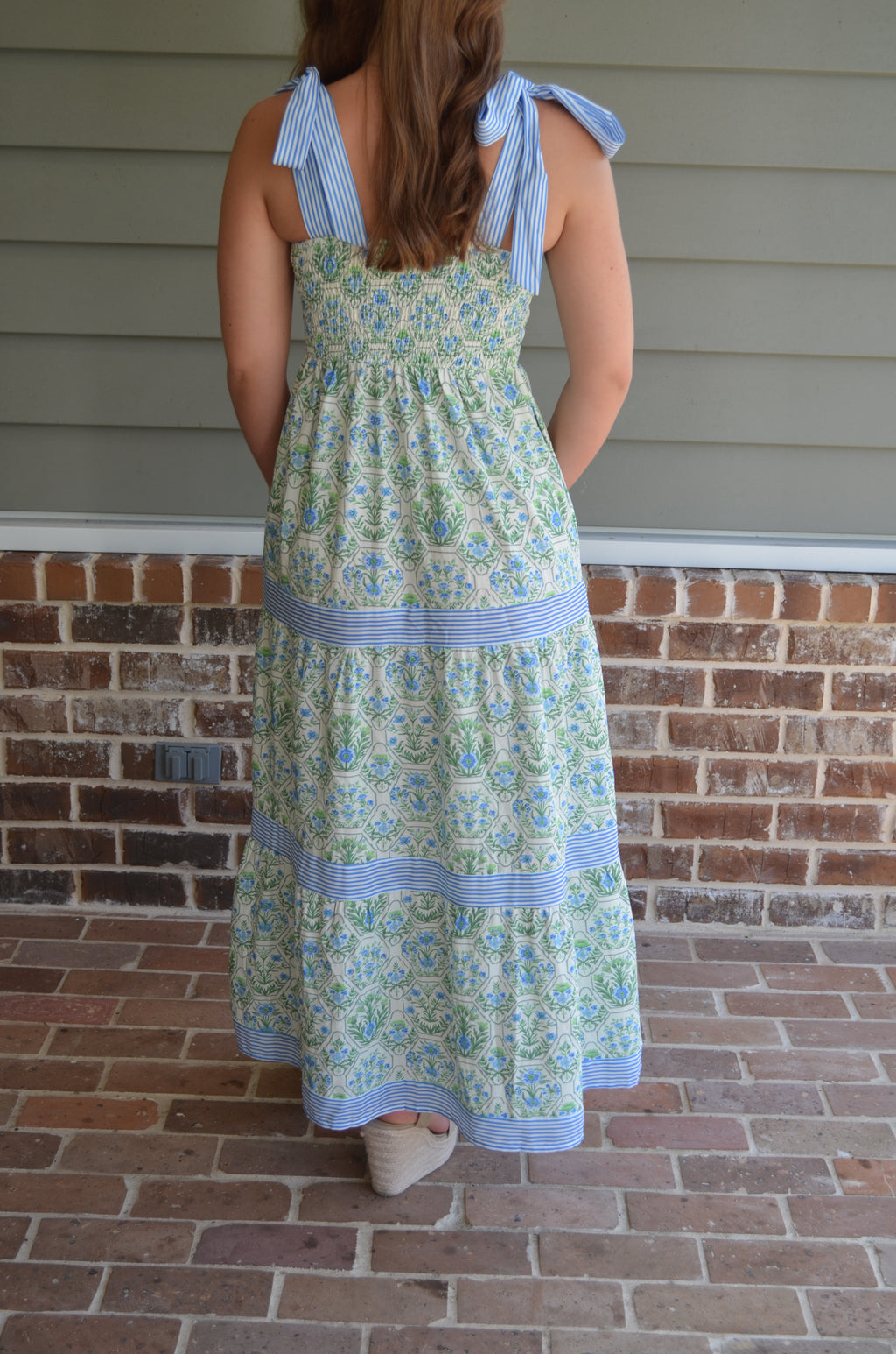 Floral Striped Patchwork Detail Sleeveless Dress