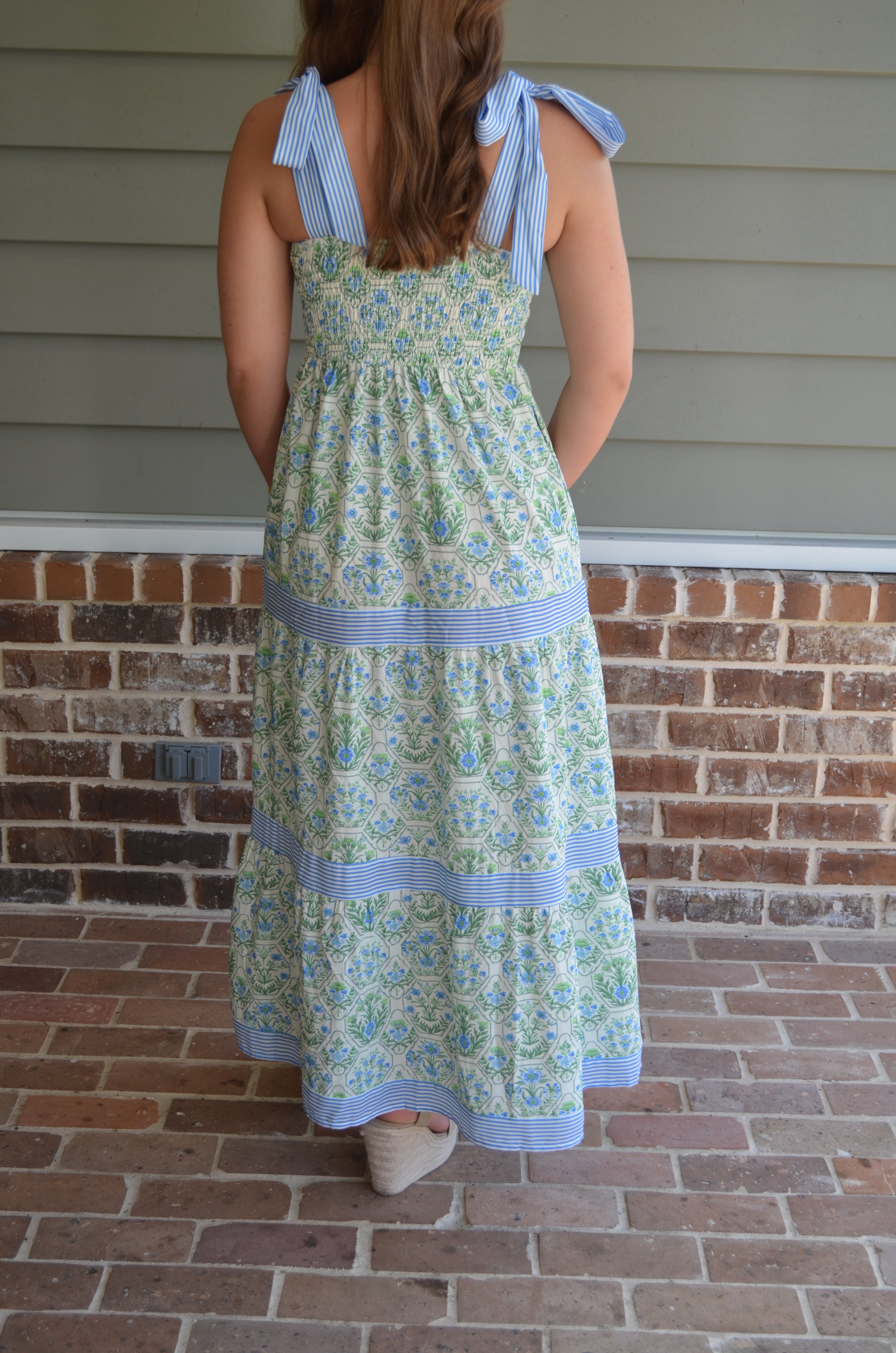 Floral Striped Patchwork Detail Sleeveless Dress