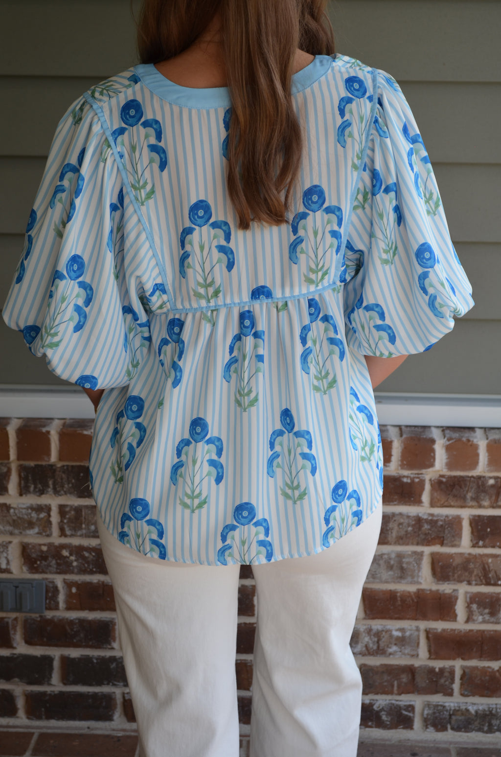 Floral Print Tie Neck Puff Sleeve Blouse