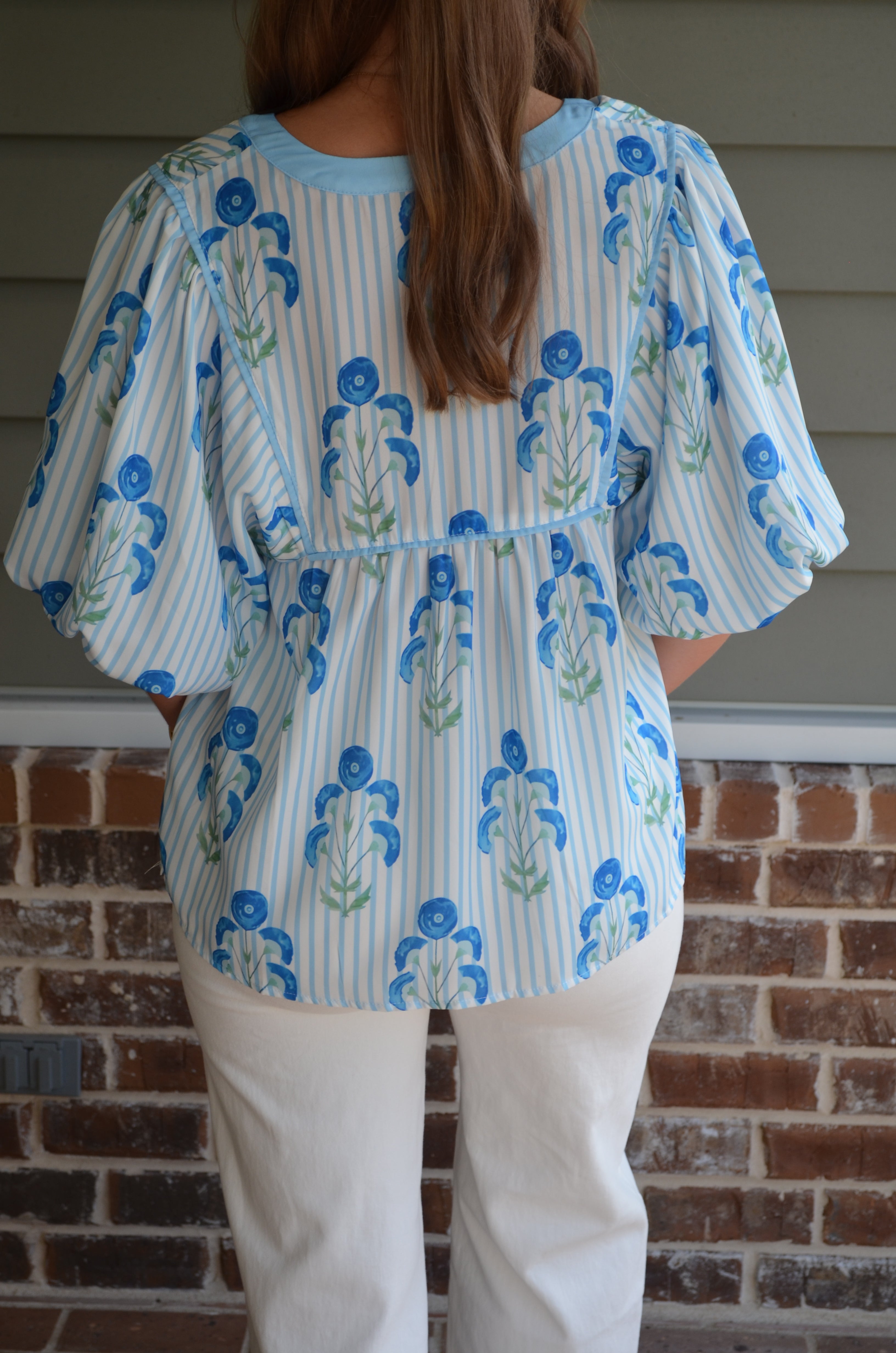 Floral Print Tie Neck Puff Sleeve Blouse