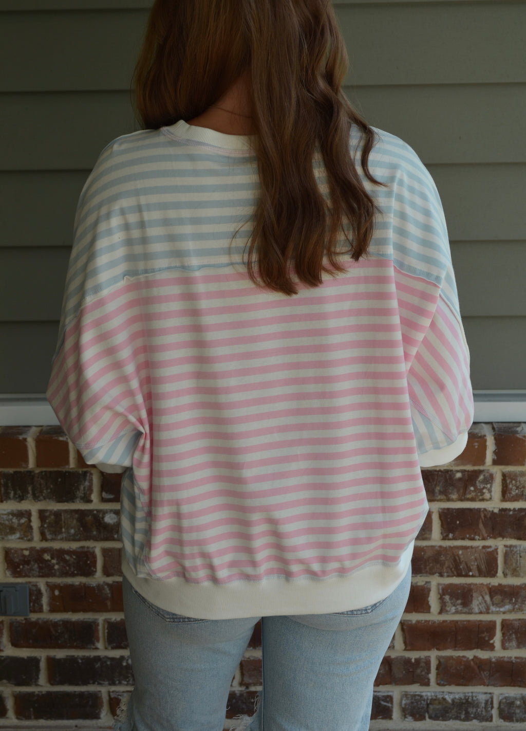 Striped Dolman Sleeve Patchwork Oversize T-Shirt
