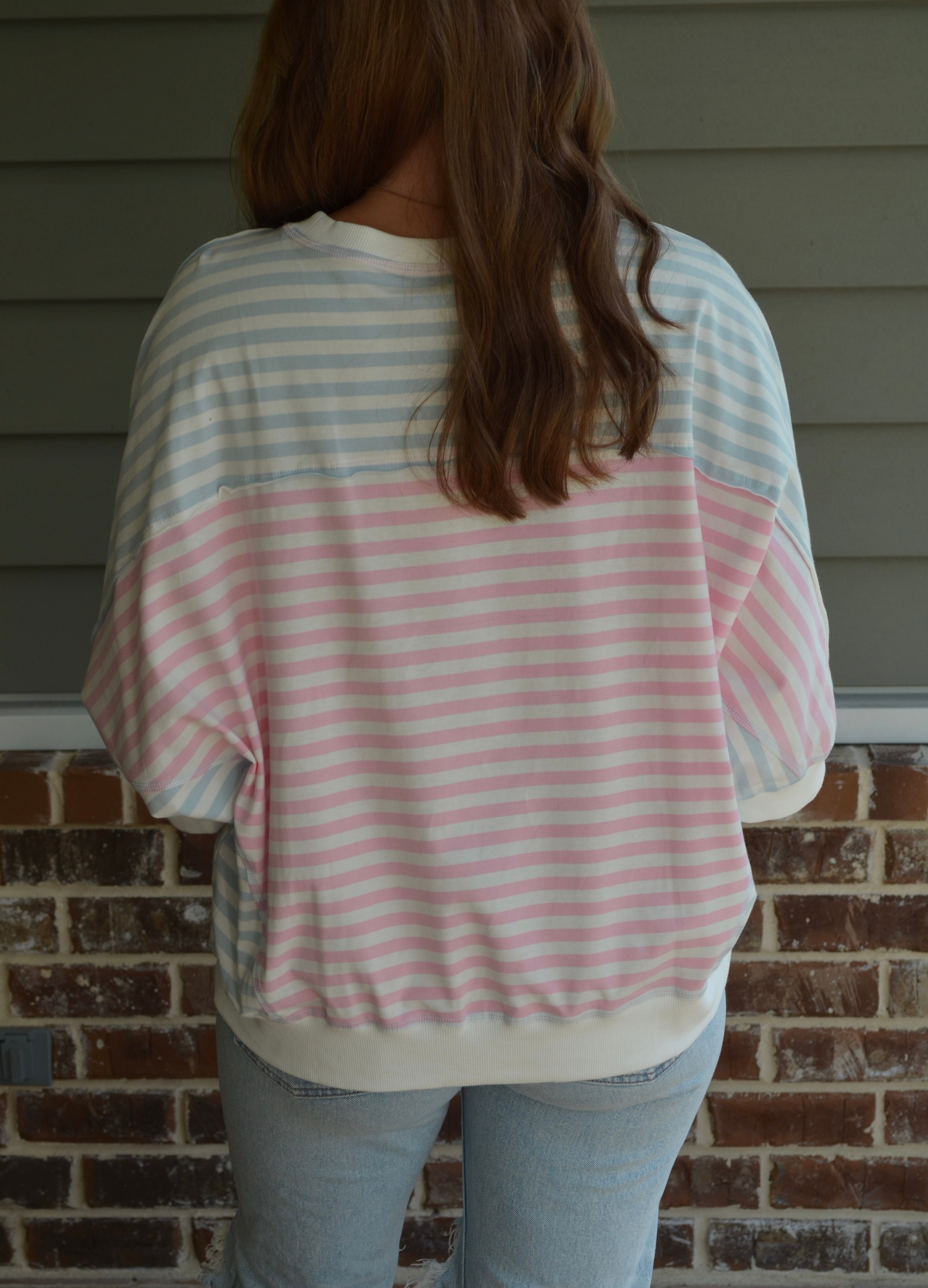 Striped Dolman Sleeve Patchwork Oversize T-Shirt